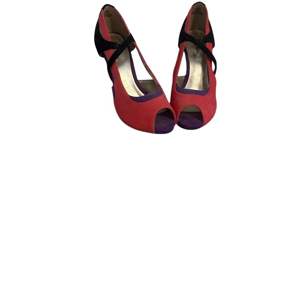 X-Appeal Heels Peep Toe Color Block Black Red Purple Strappy Pumps‎